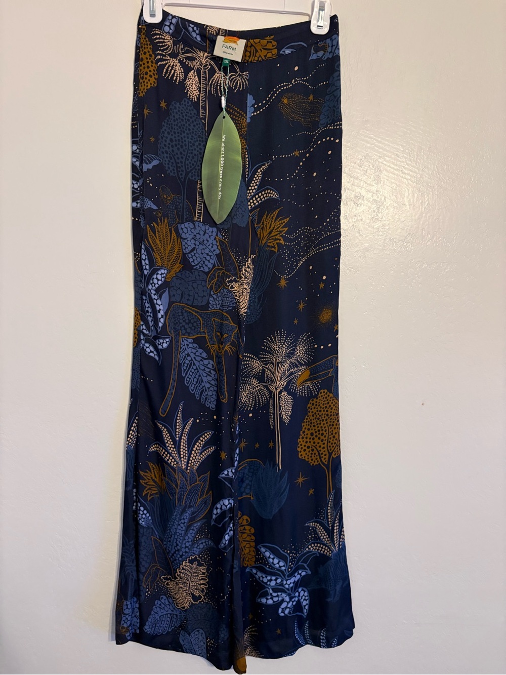 FARM Rio Navy Botanical Scene Maxi Skirt with Gold Accents